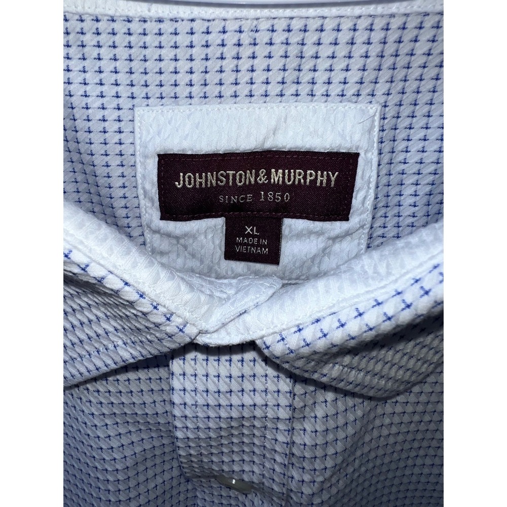 Johnston & Murphy Mens XL Blue White‎ Seersucker Check Button Down Shirt 74-4756